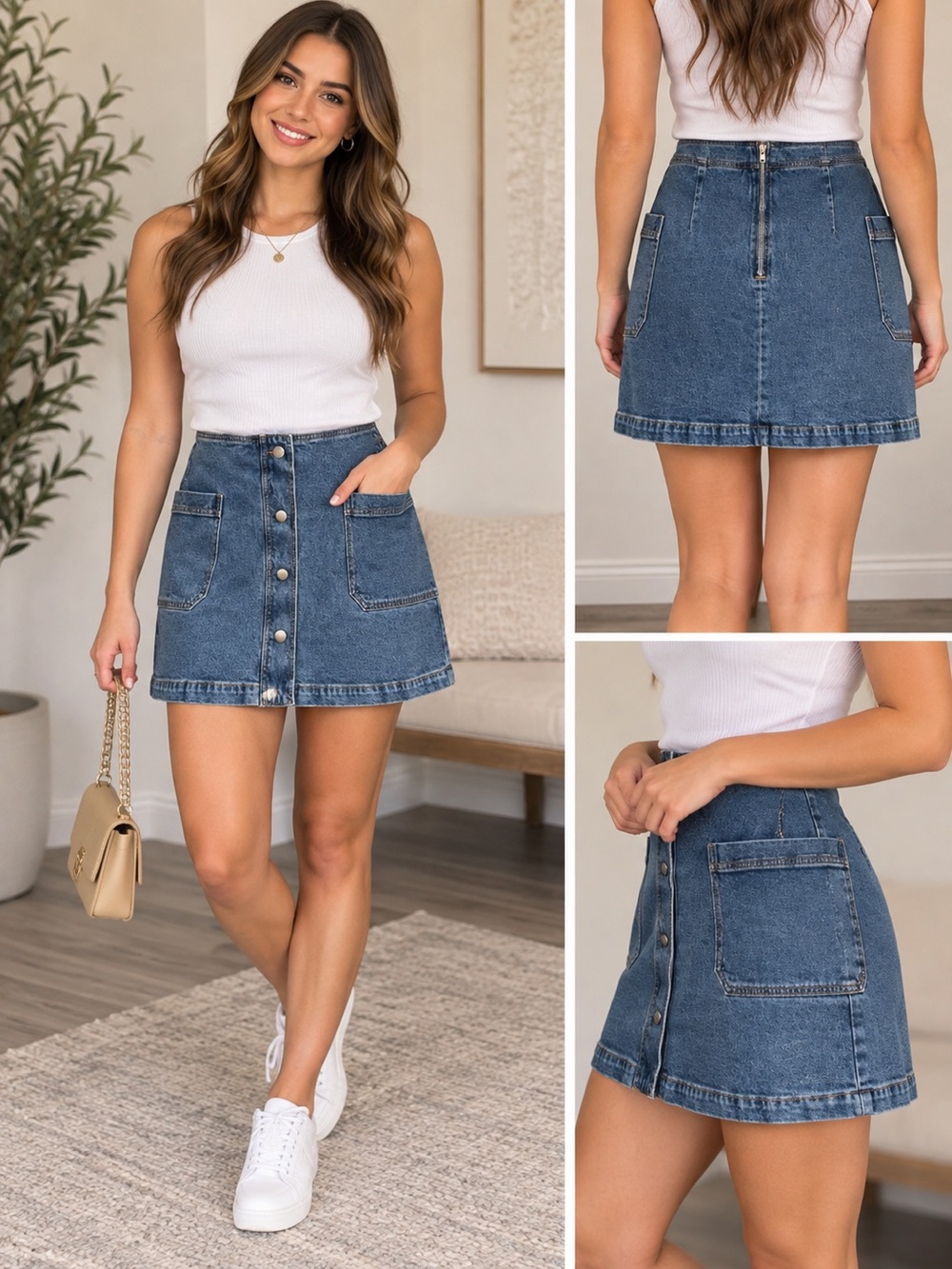 Women's Denim Button Front Mini Demim Skirt